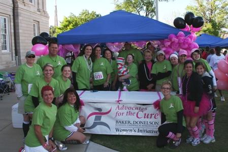 The Jackson office of Baker Donelson "raced for the cure" for Susan G. Komen for the Cure in June 2011. The office raised $3,955 for the breast cancer research organization.