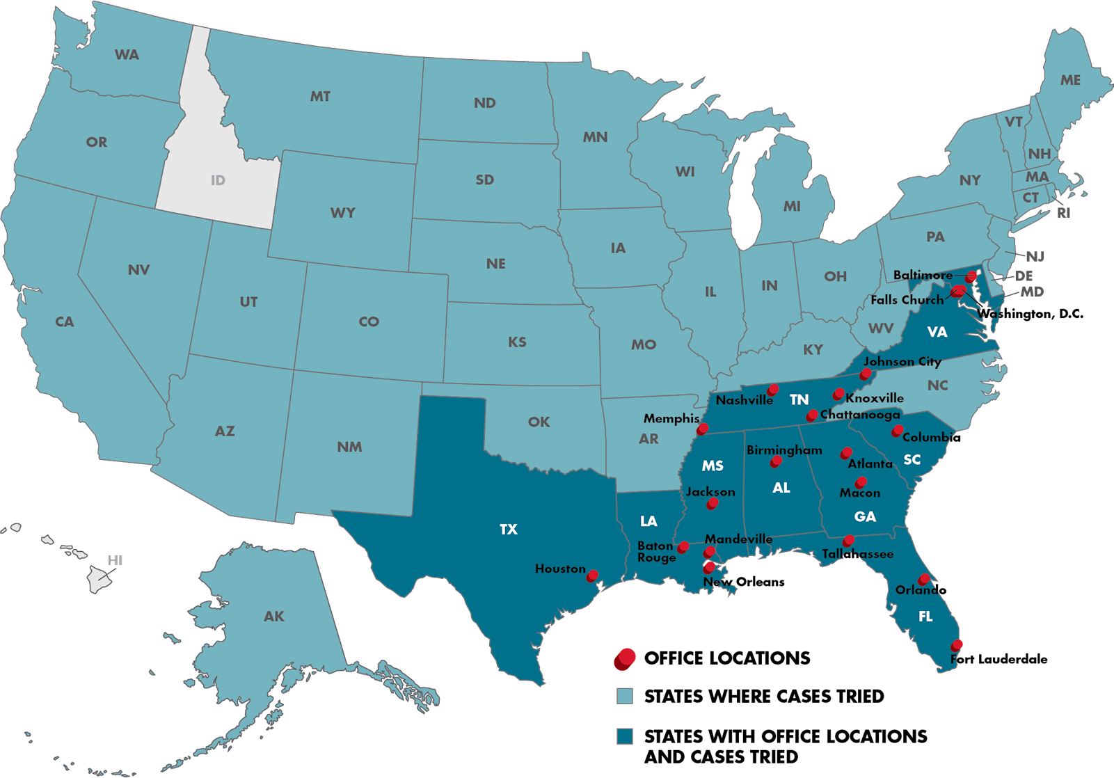 States where cases tried